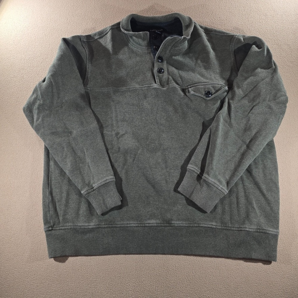 Land's End Men's Long Sleeve Pullover Button-Up Collar Sweater Olive Green XXL